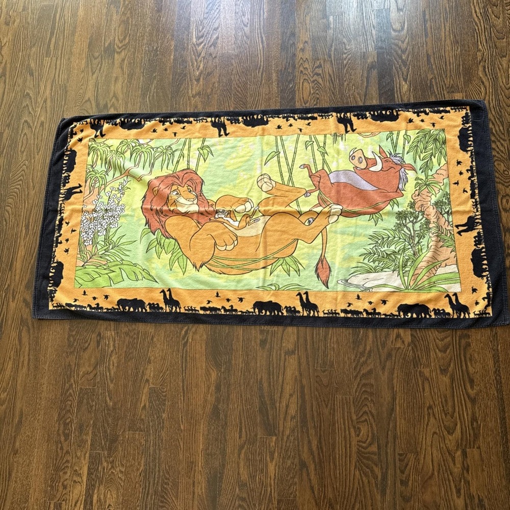 Vintage Disney Lion King Simba Timon Pumbaa Beach Bath Towel Hakuna Matata